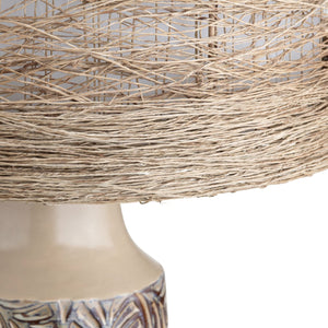 Crestview Collection 30"H Rustic Ceramic Table Lamp With Woven Rattan Shade, Natural Aesthetic & 3-way Socket Glow   Cvazp115