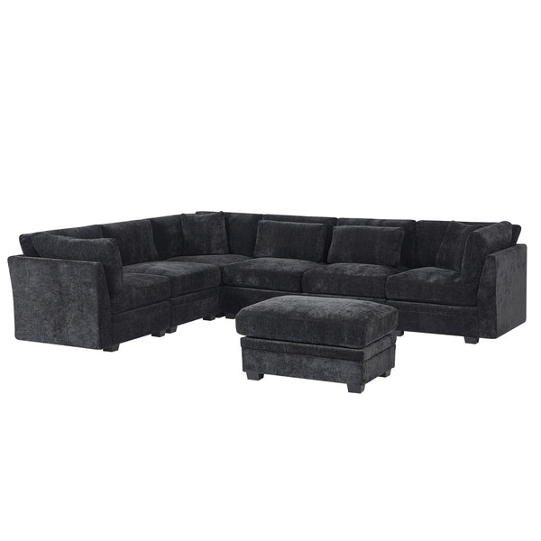 English Elm Christopher Knight Home® - 7-Piece Reversible Modular Corner Sectional In Chic Black Fabric - Versatile Seating For Modern Homes N771P345839_N771P345840_N771P345841_N771P345842H