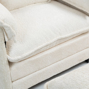 English Elm 55.32*39.76" Boucle Single Sofa with Ottoman, Wide Deep Cushion, Wrapped Arms, Storage Pockets, Cozy Contemporary Appeal Beige W2715P269740