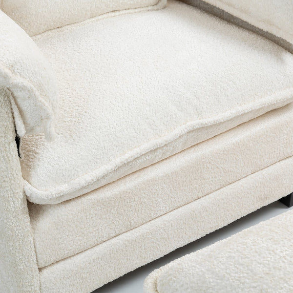 English Elm 55.32*39.76" Boucle Single Sofa with Ottoman, Wide Deep Cushion, Wrapped Arms, Storage Pockets, Cozy Contemporary Appeal Beige W2715P269740