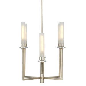 Courante Silver Chandelier - Elegant Champagne Metal Design with Crystal Bobeches & Frosted Glass