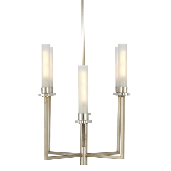 Courante Silver Chandelier - Elegant Champagne Metal Design with Crystal Bobeches & Frosted Glass