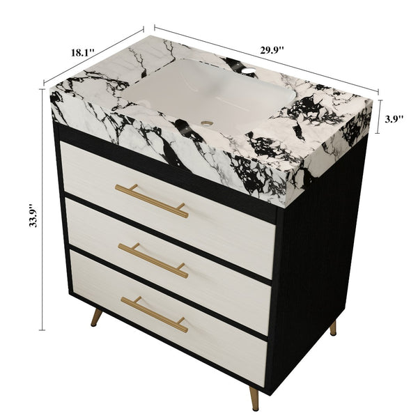English Elm Modern Freestanding Bathroom Vanity with Sintered Stone Top and Golden Steel Legs W3136S00050