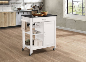 English Elm Ottawa Black Wooden Top Kitchen Cart with White Finish, Stemware Rack, Towel Bar, Locking Casters B2726P272329
