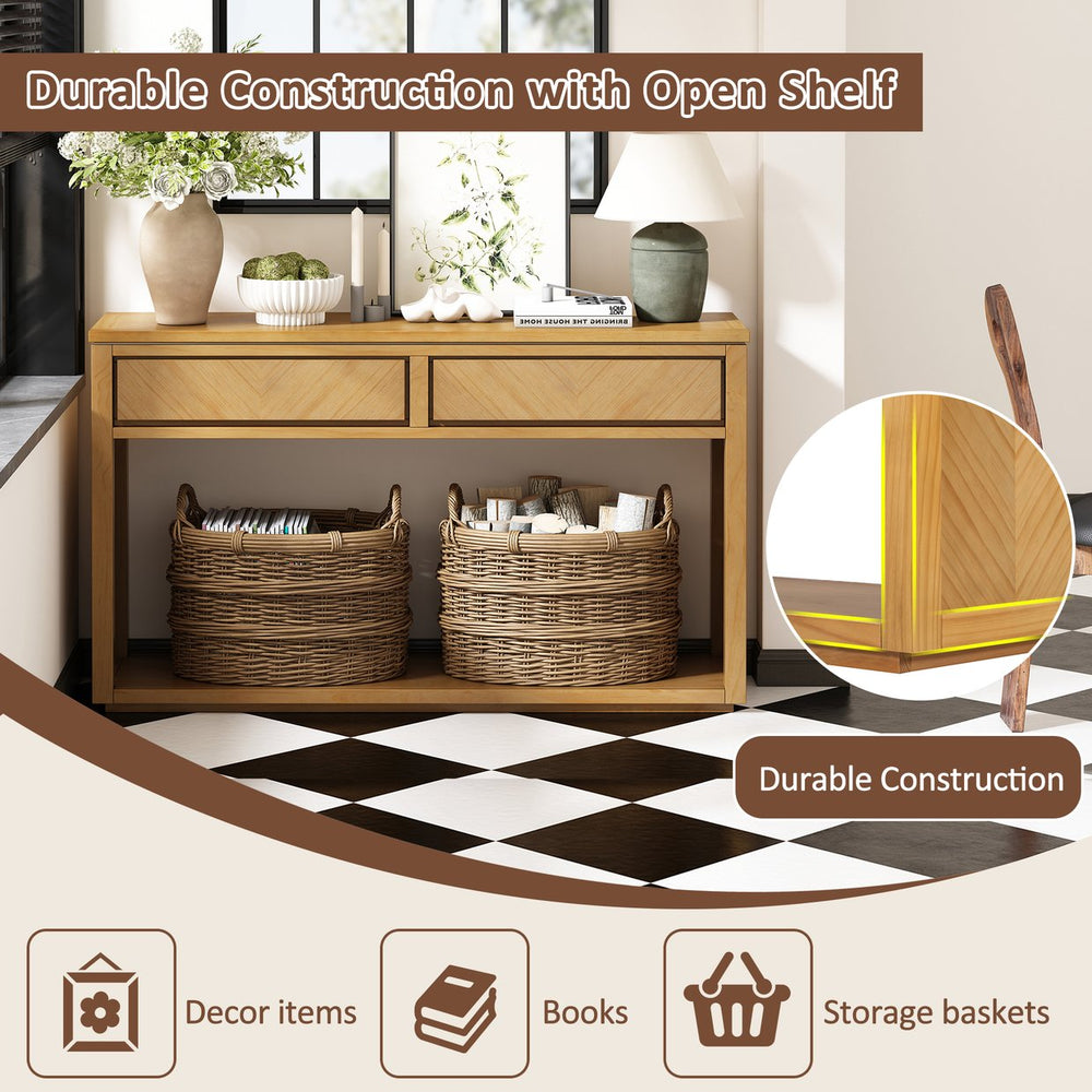 English Elm TREXM Elegant Chevron Console Table with Two Smooth-Glide Drawers and Open Shelf, Sturdy Entryway Accent Natural N715P235096N