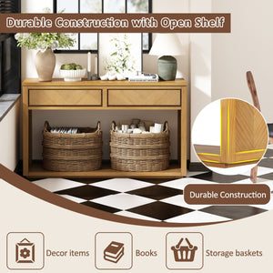 English Elm TREXM Elegant Chevron Console Table with Two Smooth-Glide Drawers and Open Shelf, Sturdy Entryway Accent Natural N715P235096N