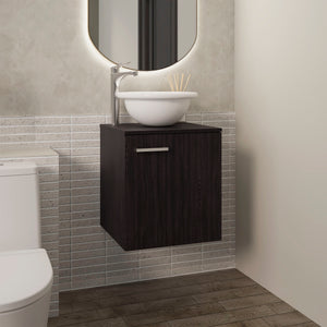 English Elm Clyde Wall-Mounted Floating 18" One-Door Vanity with Wessel Sink, Handle-Free Black Wengue Storage B070P337125