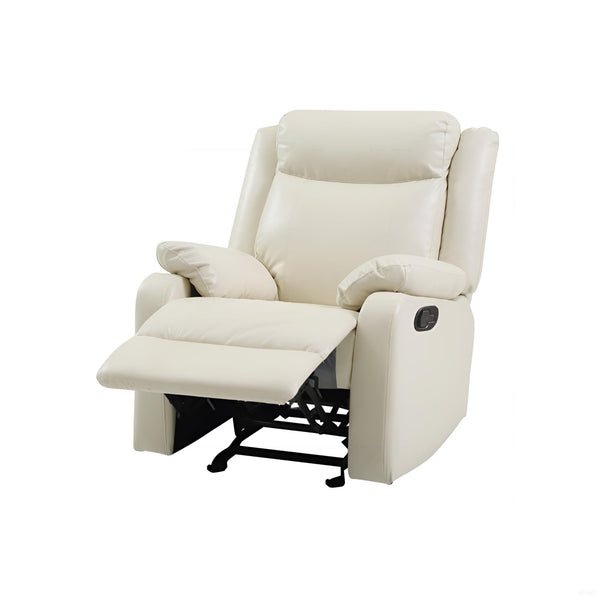 English Elm Glory PU Reclining Loveseat with Channel Tufted Back for Lumbar Support and Compact Spaces Comfort Off White 26 L x 33 W x 30 H B078108418