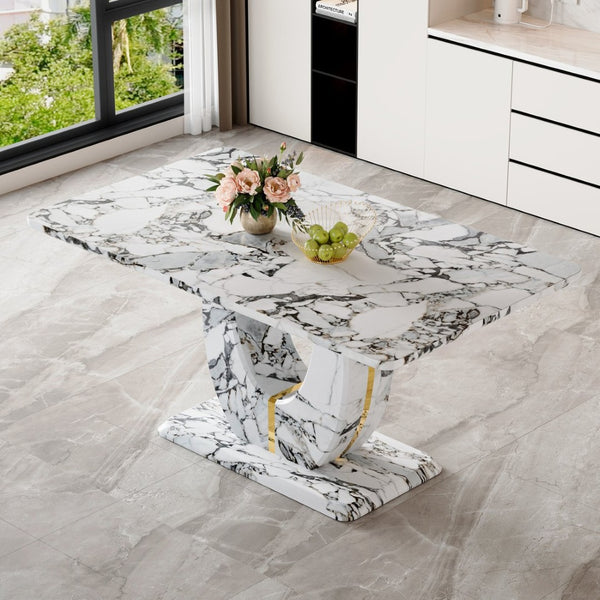 English Elm Modern Mdf Dining Table Seats Six with U-shaped Legs for Minimalist Interiors White W1151S04160