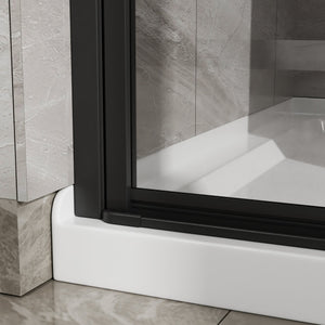 English Elm Goodyo 34"X72" Pivot Shower Door & White Acrylic Base Combo With Black Aluminum & Clear Glass Finish W1223S00018