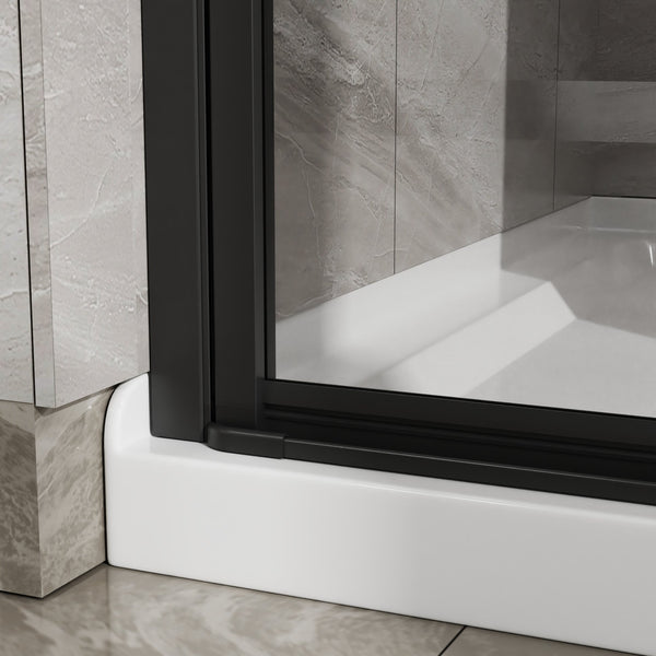 English Elm Goodyo 34"X72" Pivot Shower Door & White Acrylic Base Combo With Black Aluminum & Clear Glass Finish W1223S00018