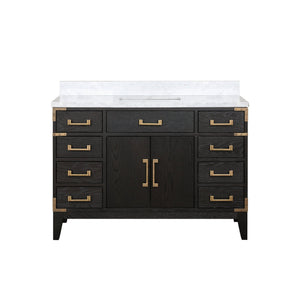 English Elm Black Oak Single Bath Vanity 48"W x 22"D with Carrara Marble Top, Solid Wood, Soft-Close Drawers, Storage B2731P260922