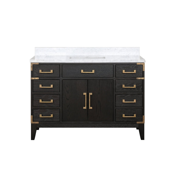 English Elm Black Oak Single Bath Vanity 48"W x 22"D with Carrara Marble Top, Solid Wood, Soft-Close Drawers, Storage B2731P260922