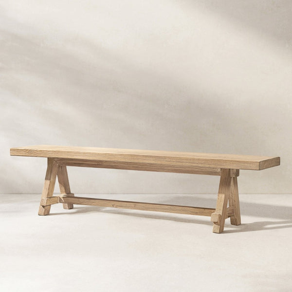 English Elm Hawthorne Reclaimed Elm Trestle Dining Bench Solid Wood Farmhouse Seat 72 Inch Natural B2719P474443