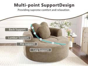English Elm Round Cloud Sofa Bed Waffle Fabric Memory Foam Convertible Couch for Small Space Living Brown W3224P492001