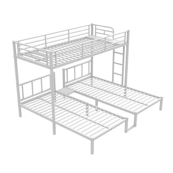 English Elm Twin Triple Bunk Bed Metal L-shaped Frame Sleeps Three Kids White Finish White W1580S00616