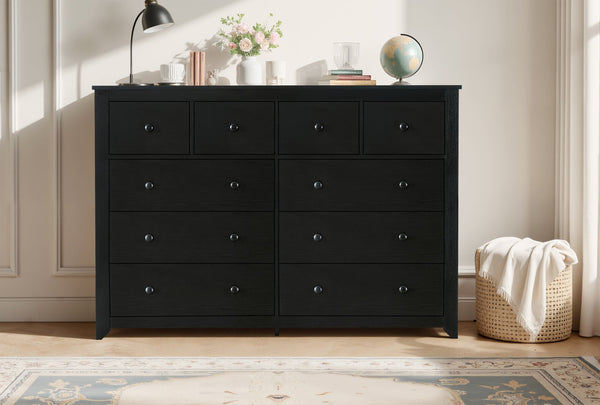 English Elm Modern 10-Drawer Dresser in Black — Sleek Waterproof Finish, Spacious Storage, Sturdy Engineered Board Elegance W1785P324404