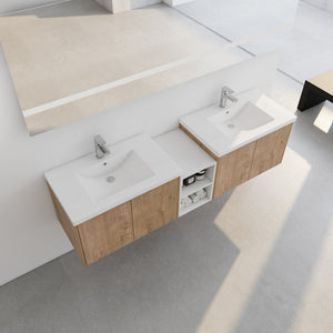 English Elm 72 Inch Wall Mounted Vanity with Resin Sink, Soft-Close Doors, Ample Storage Shelves, Durable Eco Plywood Finish Imitative Oak W999S00188