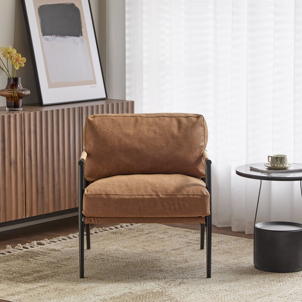 English Elm Christopher Knight Home® - 27.56" Modern Accent Chair with Plush Cushions, Sleek Metal Frame and Wooden Armrests for Cozy Rooms Brown N767P215306C