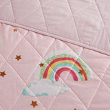 Mi Zone Kids Alicia Casual Rainbow with Metallic Printed Stars Reversible Quilt Set with Throw Pillow MZK13-173 Pink