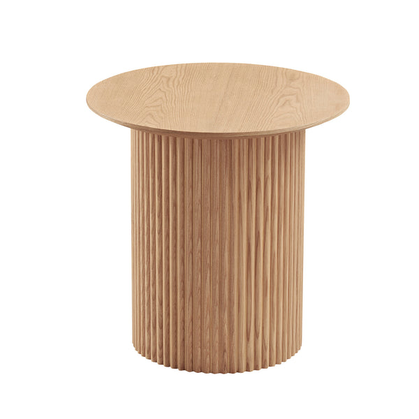 English Elm 17.71 Mid Century Tambour Round Fluted Side Table, Oak MDF Accent Table for Living Room & Bedroom W876P198964