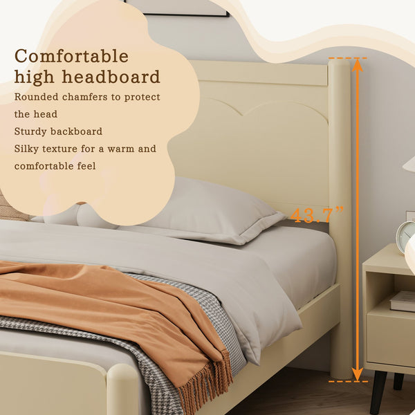 English Elm King Rubberwood Platform Bed with Headboard, 10 Slats, 600lb Support, Beige Finish, No Box Spring Needed W1716S00025