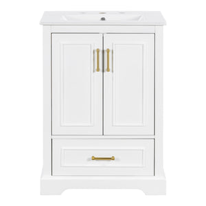 English Elm 24"Bathroom Modern Vanity with Ceramic Sink, Solid Wood Frame, Soft-Close Doors & Smart Storage System White N729P321378K