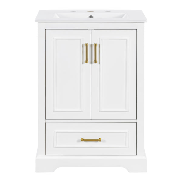 English Elm 24"Bathroom Modern Vanity with Ceramic Sink, Solid Wood Frame, Soft-Close Doors & Smart Storage System White N729P321378K