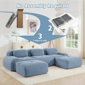 English Elm U-shaped Modular Sectional Corduroy Sofa with Wide Armrests for Living Room Comfort Blue W714S01250