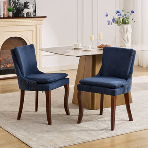 English Elm Modern Dining Chairs Set of 2 with Double-Layer Cushioned Chenille Upholstery, Curved Solid Wood Legs Blue W1143P207918