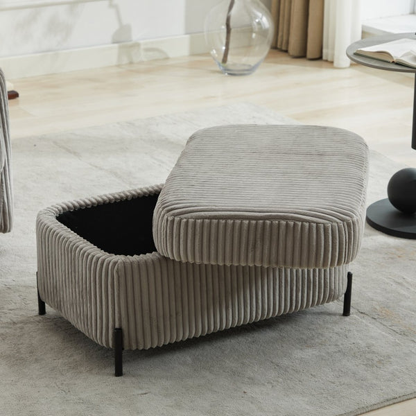 English Elm 30.3" Corduroy Upholstered Ottoman with Hidden Storage Compartment for Entryway or Living Room Gray W1298P203732