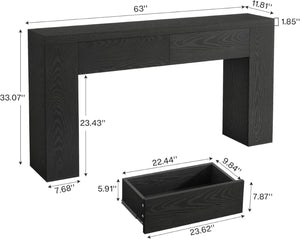 English Elm Practical Geometric Console Table with Matte Black Wood Grain Finish for Entryway or Sofa T3971P454339