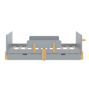 English Elm Twin Low Profile Kids Floor Bed Pine Wood Frame with Safety Rail and Built in Bookshelf Gray W1580P373243