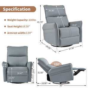 English Elm 360° Swivel Rocker Recliner Chair with Pull-Ring Recline, 360° Swivel, Rocking Comfort for Living Spaces Blue Gray W1028S00051