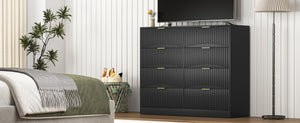 English Elm Modern Six Drawer Chest with Wavy Textured Fronts Sleek Matte Storage for Any Room Black W409P307537