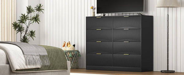 English Elm Modern Six Drawer Chest with Wavy Textured Fronts Sleek Matte Storage for Any Room Black W409P307537
