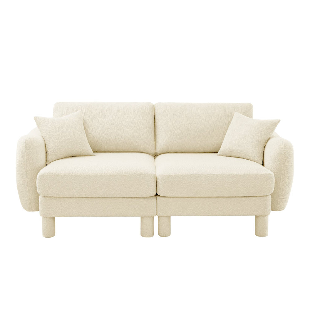 English Elm Boucle 2-Seater Loveseat Sofa With Elegant Shell Armrests & Soft Beige Upholstery For Cozy Spaces W3041S00274
