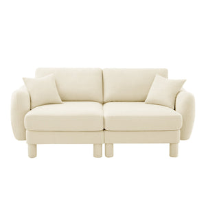 English Elm Boucle 2-Seater Loveseat Sofa With Elegant Shell Armrests & Soft Beige Upholstery For Cozy Spaces W3041S00274