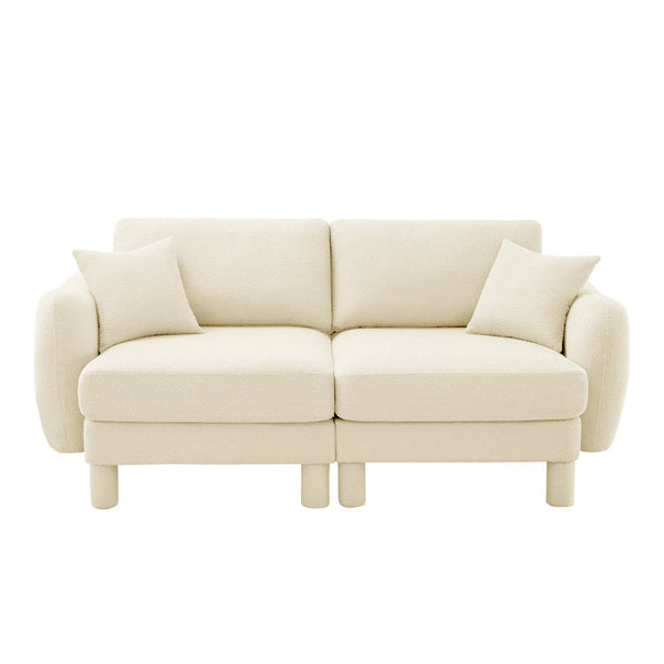 English Elm Boucle 2-Seater Loveseat Sofa With Elegant Shell Armrests & Soft Beige Upholstery For Cozy Spaces W3041S00274