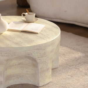 English Elm Mars Sculptural Round Accent Table Arched Cutout Base Minimalist Beige Living Room W3081P440608