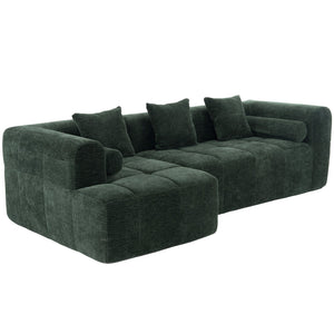 English Elm 101.2" Modern Sectional Sofa Full-Compressed Modular Couch with Deep Seating, Tufted Chenille Fabric, Pillows Included Green N719S001890F