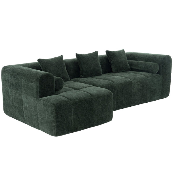 English Elm 101.2" Modern Sectional Sofa Full-Compressed Modular Couch with Deep Seating, Tufted Chenille Fabric, Pillows Included Green N719S001890F