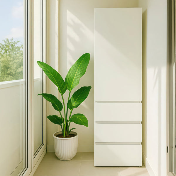 English Elm Elise Slim Modular Wood Closet Cabinet in White — Tall 108" Storage Unit with Drawers, Durable Melamine Finish B040P311966