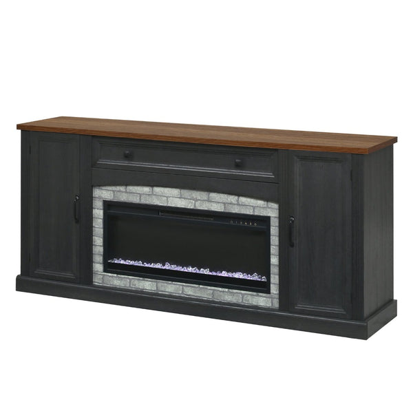 English Elm On-trend Farmhouse Electric Fireplace Console Walnut Veneer Media Cabinet for Living Room Black N721S000069B
