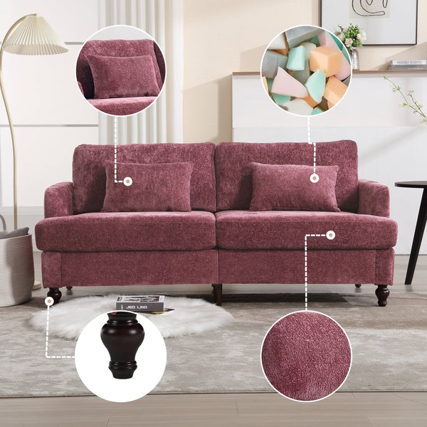 English Elm Mid Century Modern chenille loveseat with solid wood frame, detachable cushions, breathable fabric couch WINE RED W395P151897