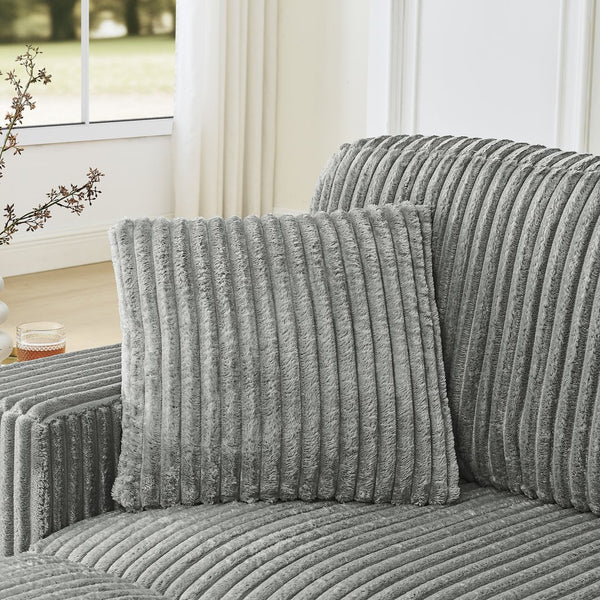 English Elm Corduroy L-Shaped Modular Sleeper Sectional Sofa With Versatile Footstool - Cozy Gray Comfort! W487S00344