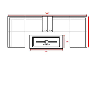 English Elm 9-Piece Modular Outdoor Wicker Seating Set with 60,000 BTU Concrete Fire Pit & Ultra-Soft Cushions B120S00246