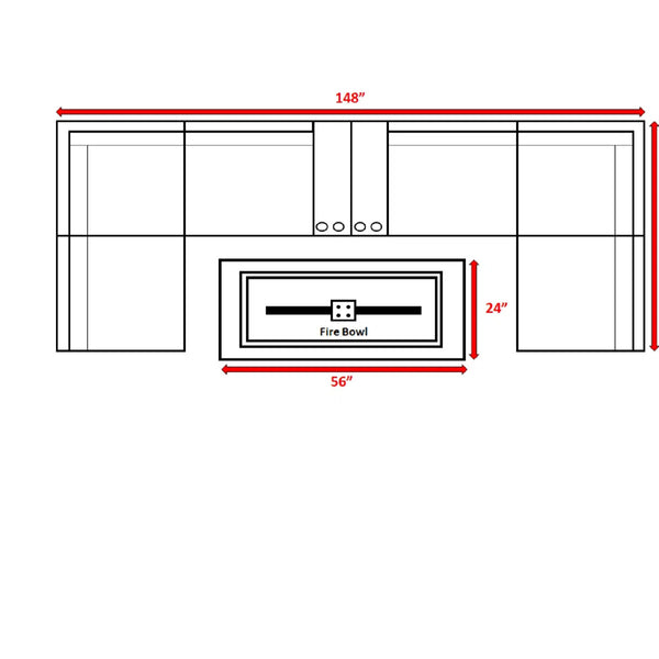 English Elm 9-Piece Modular Outdoor Wicker Seating Set with 60,000 BTU Concrete Fire Pit & Ultra-Soft Cushions B120S00246