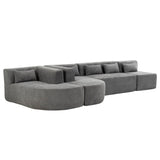 English Elm 143.7" Upholstered Sofa Free-Combined Sofa Couch With Two Chaise Lounge and Five Back Pillows For Living Room, Light Gray