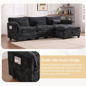 English Elm United We Win 112" Oversized Chenille Sectional Sofa With Storage Ottoman, Usb Ports & Phone Holder W1568S00192-GIGA